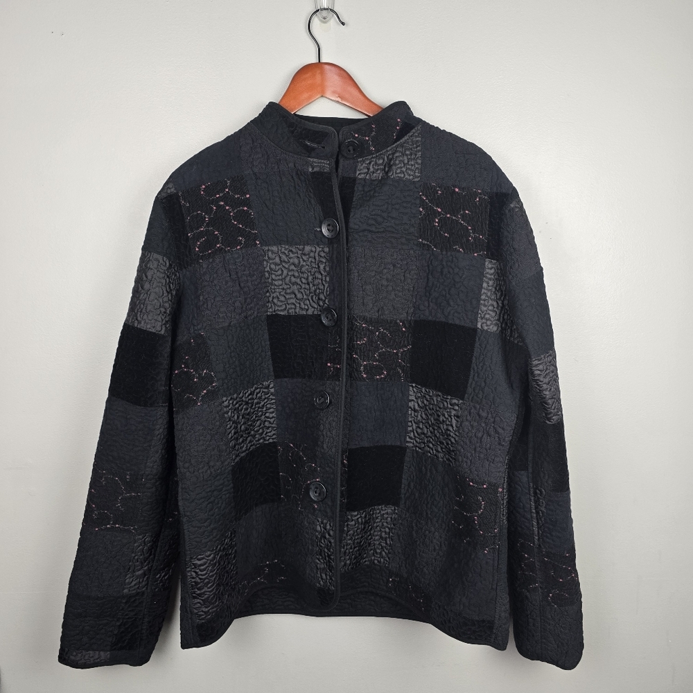 Donna Sharp‎ Vintage Quilt Patchwork Button Up Jacket Black Womens Size L